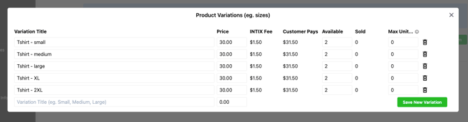Add Ons Variations