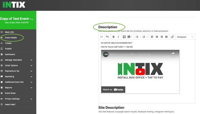 Embed video in Event Details_back end
