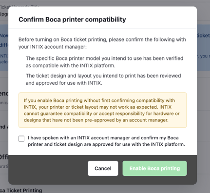 Enable box office printing