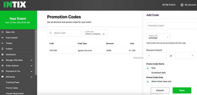 Promo Codes back end