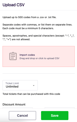 Promo codes - upload csv