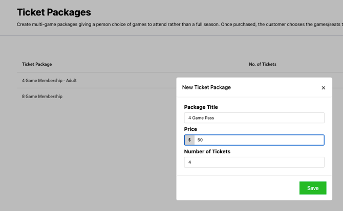 Ticket Packages - create ticket package
