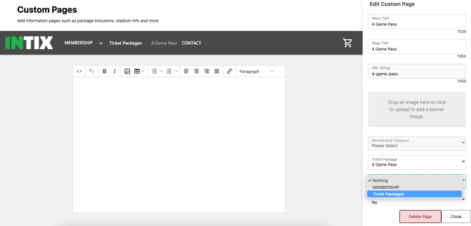 Ticket Packages - page under menu