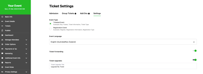 Upgrade - Ticket Settings