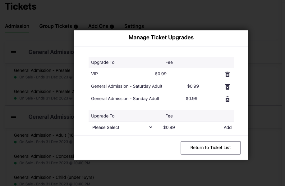 Creating Upgrade options in your event