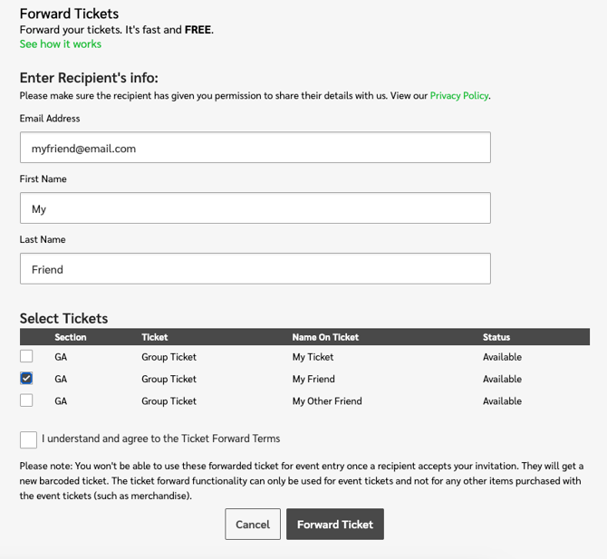 forwarding my friend ticket